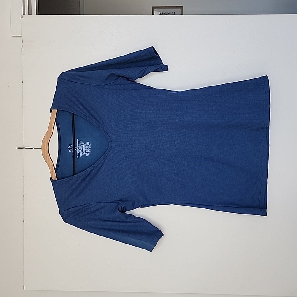 Klassy Network Ribbed Blue Quarter Sleeve Full Length Brami Top